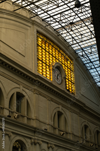 Clock in an historical building. Public square in the center of the city. Gothic building. Historical building. Barcelona. Bcn old building. 