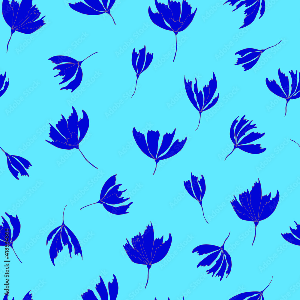 Obraz premium Bright floral pattern. Seamless background. Hand drawn modern illustration of large flower heads on solid color. Cloth, web, attachment, stationery design