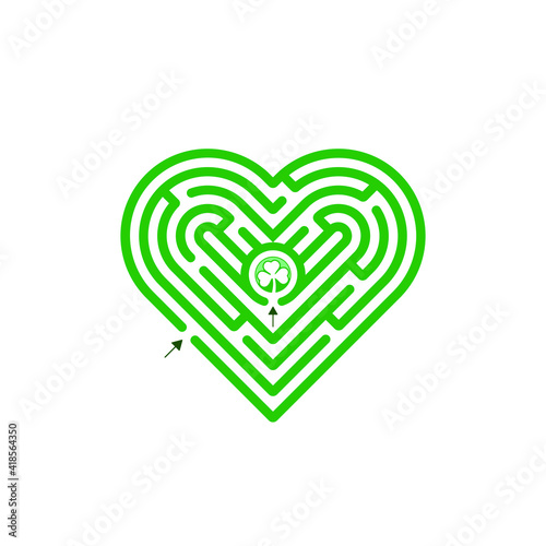 Abstract maze heart. Game for children and parents. Puzzle for kids. Labyrinth conundrum. Flat vector illustration isolated on white background. One Entrance. Cartoon style.