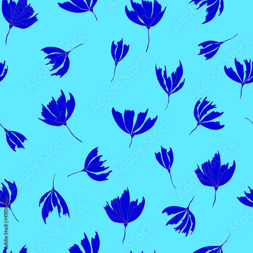 Bright floral pattern. Seamless background. Hand drawn modern illustration of large flower heads  on solid color. Cloth, web, attachment, stationery design © BormanT