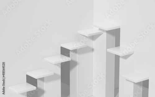 Tela Empty ascending stairs, white background, 3d rendering.