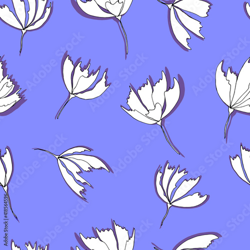 Bright floral pattern. Seamless background. Hand drawn modern illustration of large flower heads  on solid color. Cloth, web, attachment, stationery design © BormanT