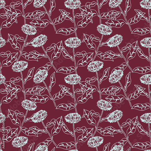 Abstract flower vector pattern for print design. Light flower lines on red bacground. Vector design element