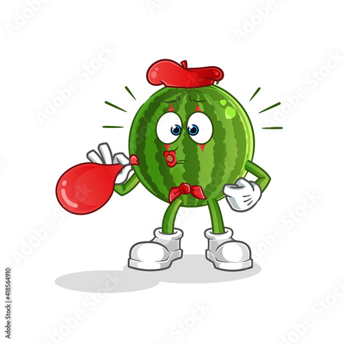 watermelon pantomime blowing balloons character. cartoon mascot vector