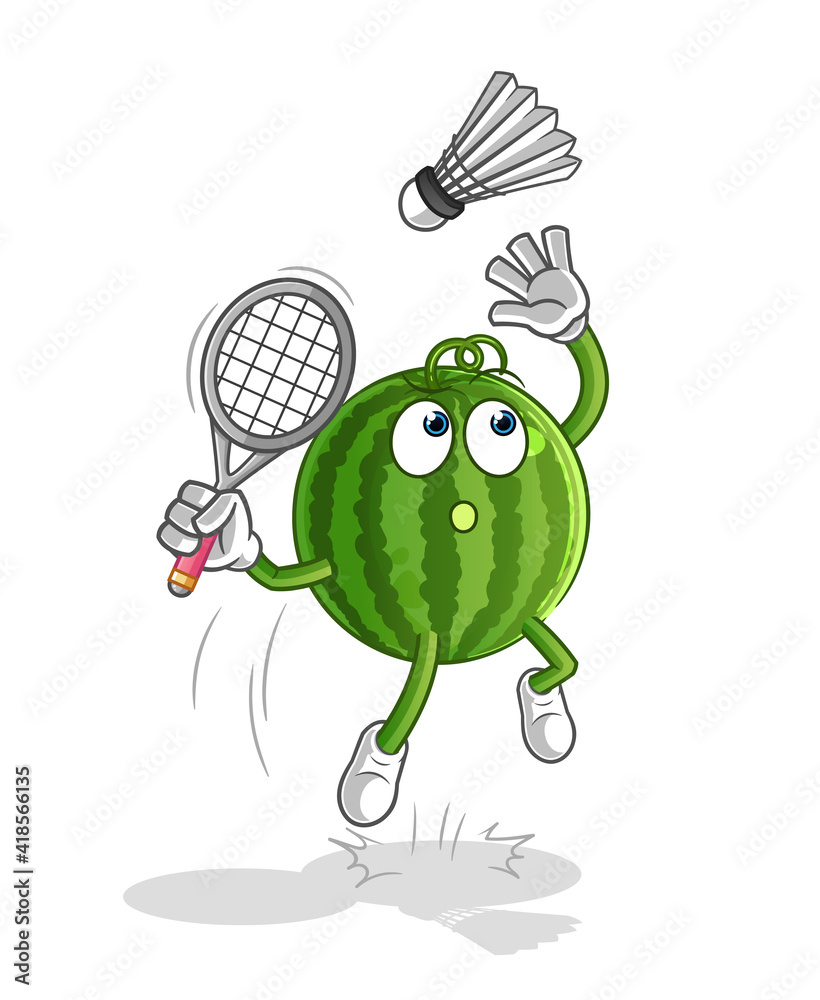 Obraz premium watermelon smash at badminton cartoon. cartoon mascot vector