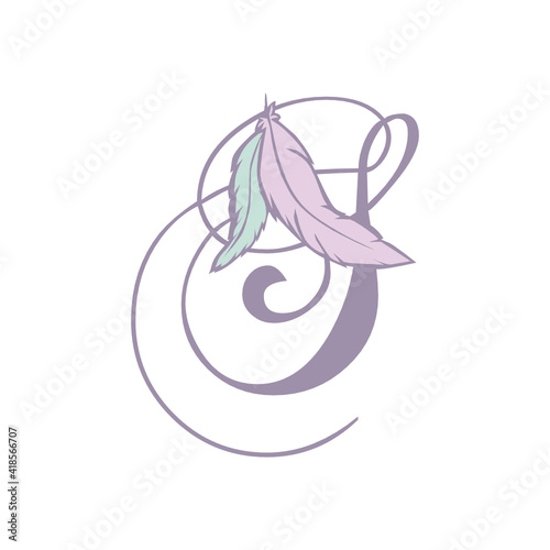 feathers and letter s, vector