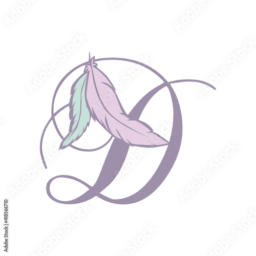 feathers and letter d, vector