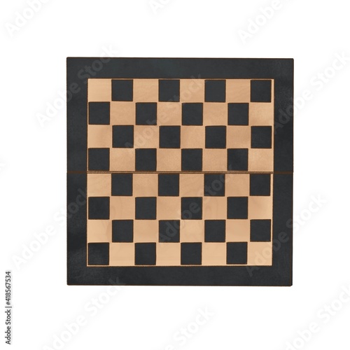 Wooden Chess empty board with chess wooden pieces isolated on white. top view.