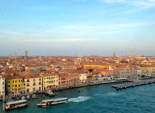 View of the magnificent city of Venice from aboard a cruise ship crossing the Grand Canal