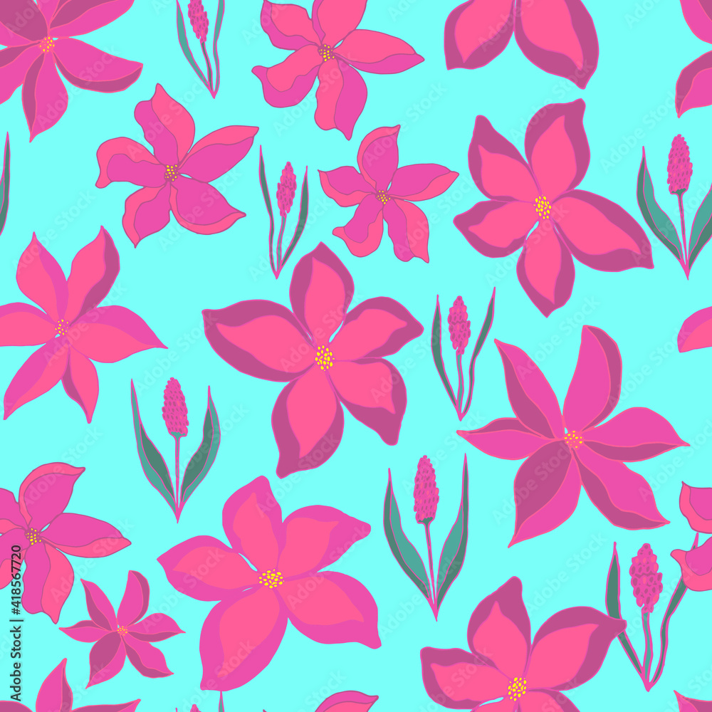 seamless pattern of flower buds and sprigs of lavender with leaves. Botanical illustration for fabrics, textiles, wallpaper, paper, invitations, cards, backgrounds seamless pattern of flower buds and sprigs of lavender with leaves. Botanical illustration for fabrics, textiles, wallpaper, paper, invitations, cards, backgrounds