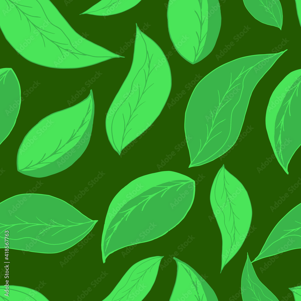  seamless pattern green leaves. Fresh greens spring summer. For fabrics, textiles, wallpapers, packaging, backgrounds, invitations, web pages and advertisements