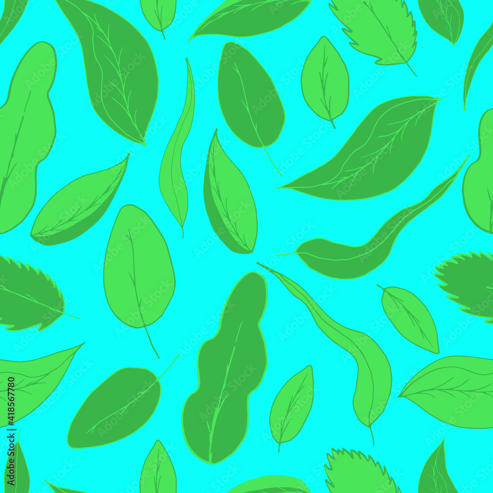 seamless pattern green leaves. Fresh greens spring summer. For fabrics, textiles, wallpapers, packaging, backgrounds, invitations, web pages and advertisements
