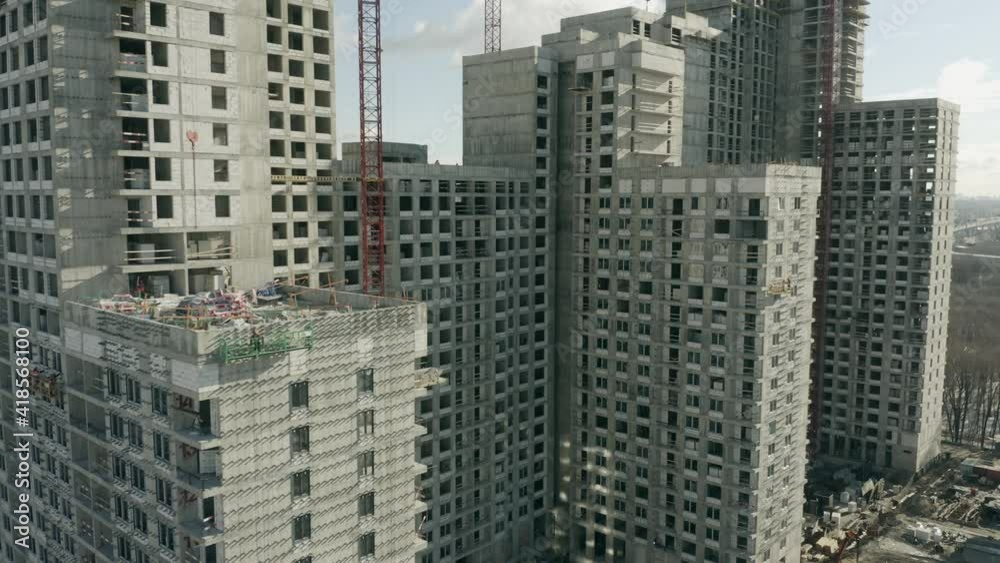Aerial view of details of a generic multi-storey building construction site Aerial view of details of a generic multi-storey building construction site