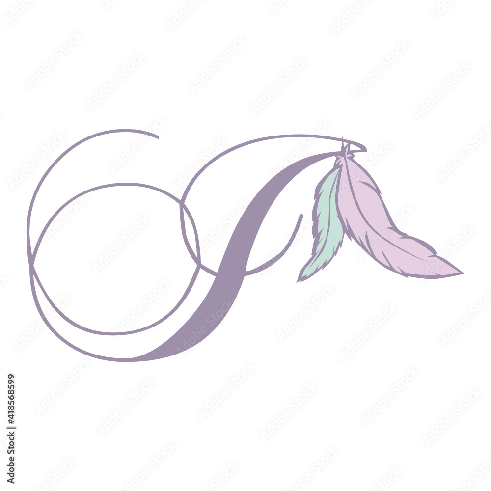 feathers and letter j, vector