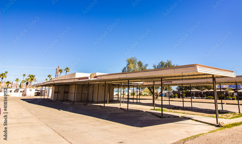 Old Abandoned Drive Up Fast Food Building In Disrepair