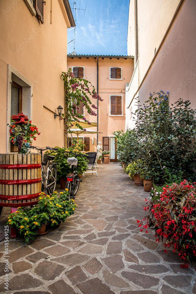 A picturesque street of Bardolino, a town on Lake Garda. Veneto, Italy