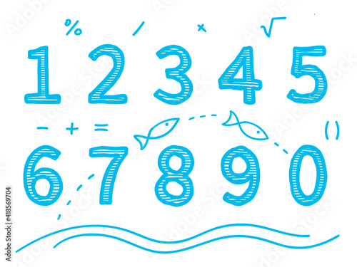 Stylish blue hand-drawn nautical numbers.