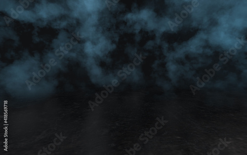 Dark room with mystery smog, 3d rendering.