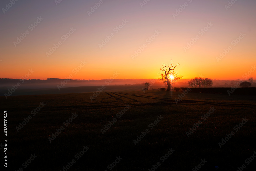 Sunrise on a winters morning in a rural part of Suffolk, UK