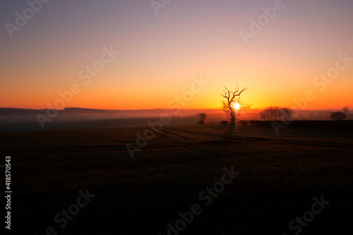 Sunrise on a winters morning in a rural part of Suffolk  UK