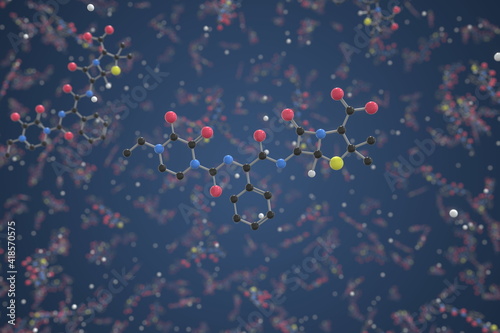 Molecule of Piperacillin. Molecular model, science related 3d rendering