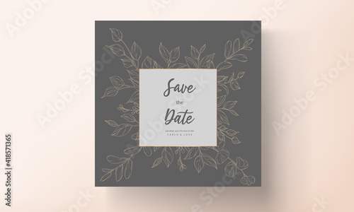 Gold leaf wedding invitation card template design