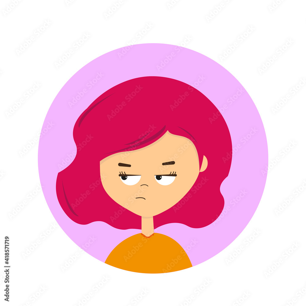 female expression. Vector illustration. Emoji with bored facial expression female expression. Vector illustration. Emoji with bored facial expression