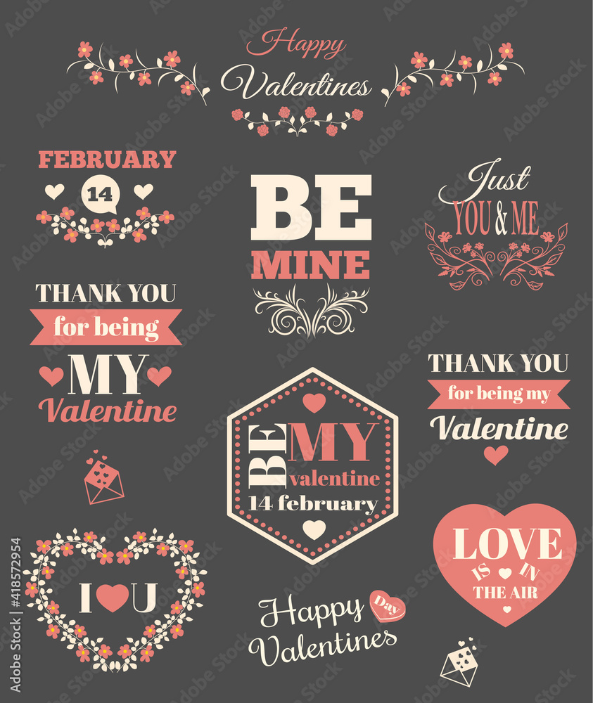 Valentines Day typography and vector elements