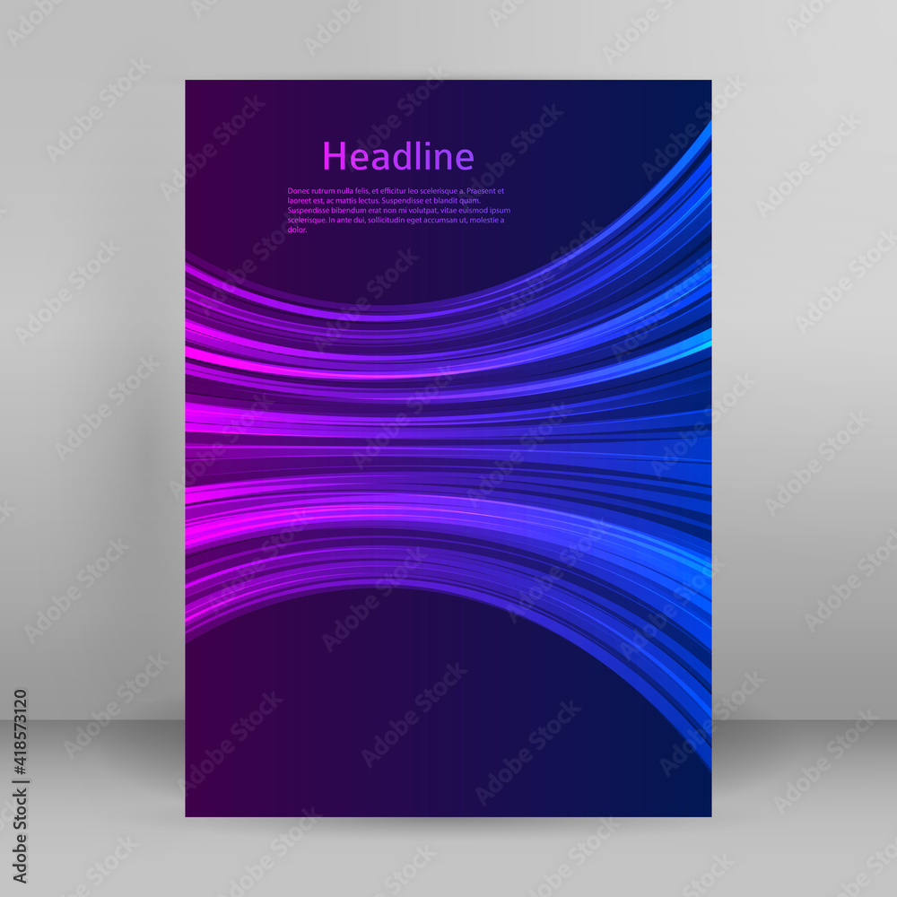 Business templates for multipurpose presentation. Easy editable vector EPS 10 layout. Design brochure A4 format advertising, Northern Lights neon effect on purple background event party flyer