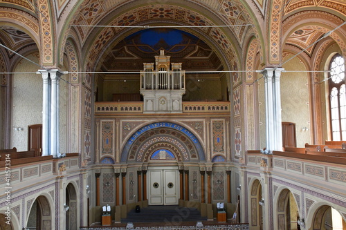 The interior of the beautiful and old Neologa Zion Synagogue located in Eastern Europe Romania photo