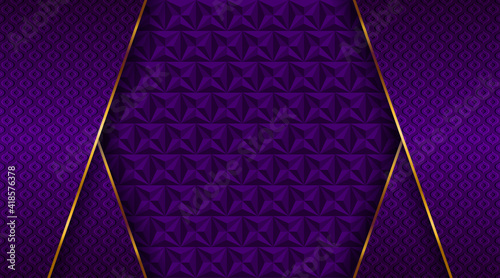 Luxury golden line background elegant purple shades in 3d abstract style. Luxurious gold illustration modern template deluxe overlap layer design
