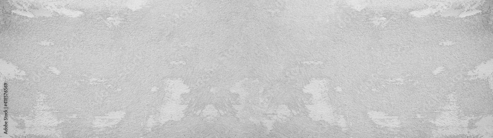 Naklejka premium Bright light white gray grey grunge stone concrete plaster facade wall texture background panorama banner long