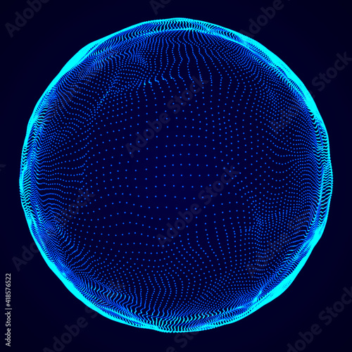 Abstract 3D sphere of particles. Ball or globe of points. Futuristic digital technology. Illustration of sphere. 3d rendering
