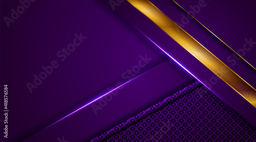 Luxury golden line background elegant purple shades in 3d abstract style. Luxurious gold illustration modern template deluxe overlap layer design