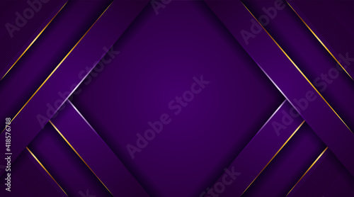 Luxury golden line background elegant purple shades in 3d abstract style. Luxurious gold illustration modern template deluxe overlap layer design
