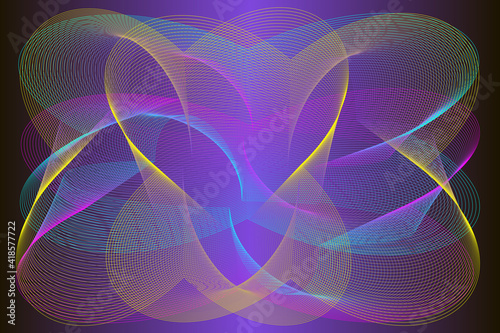 Vector psychedelic holographic background. A magical abstract space of iridescent wavy lines. Ultra-thin geometry.