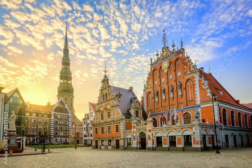 Riga city Old town center on sunrise, Latvia photo