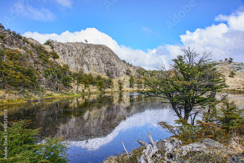 Reflections on the Lagunas Altas trail, Patagonia National Park, Aysen, Patagonia, Chile