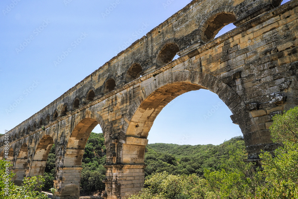 The Pont du Gard is an ancient Roman aqueduct bridge built in the first century AD