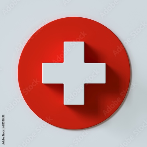 Red medical cross. First aid symbol. 3d rendering 