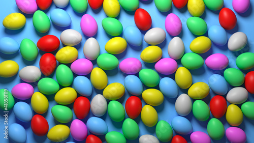  3d render background many colored eggs for the holiday Easter. 