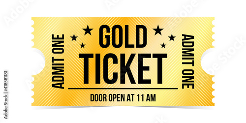 Vintage theatre tickets vector template. Vector golden tickets isolated on whithe backgound. Cinema, theater, concert, game, party, event, festival black and gold ticket.
