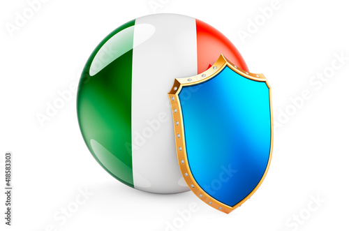 Free Download Irish flag with shield. Protect of Ireland concept, 3D rendering - GFXLoad