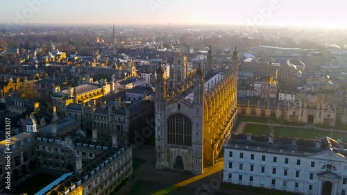The aerial view of Kings college in Cambridge, a city on the River Cam in eastern England, UK