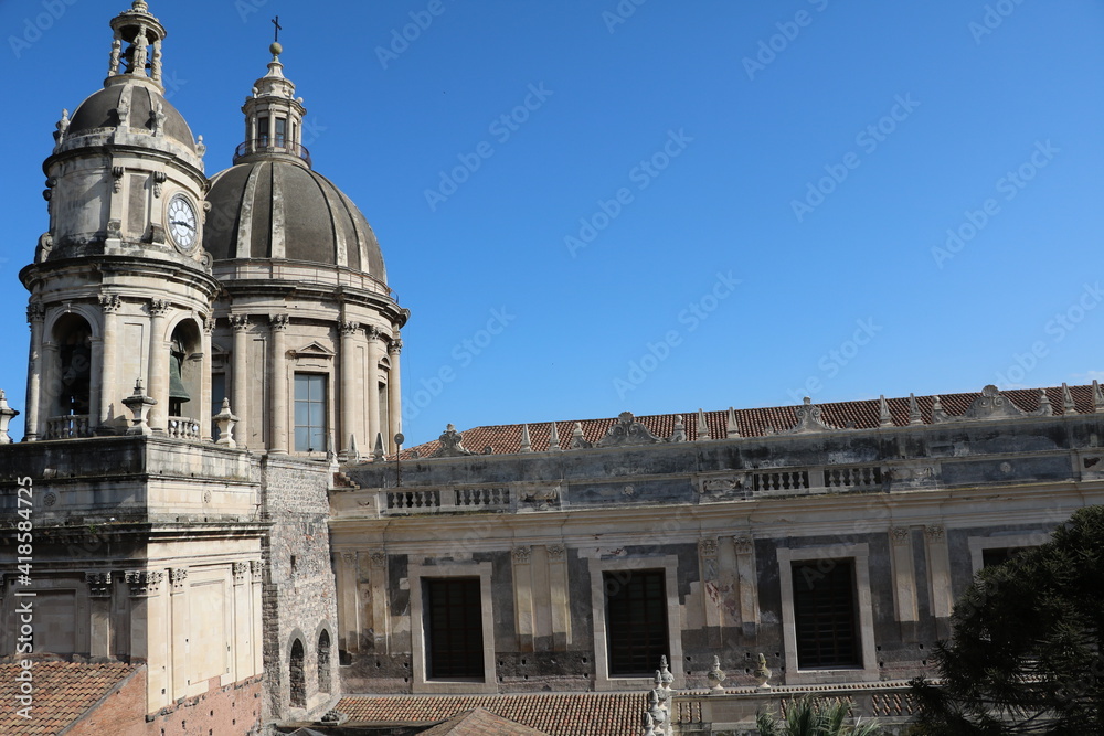 View from Chiesa della Badia di Sant'Agata to Cattedrale di Sant'Agata in Catania, Italy Sicily 