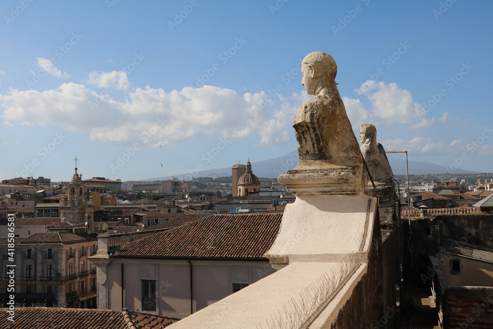 View from Church of Sant'Agata Abbey to Catania, Italy Sicily