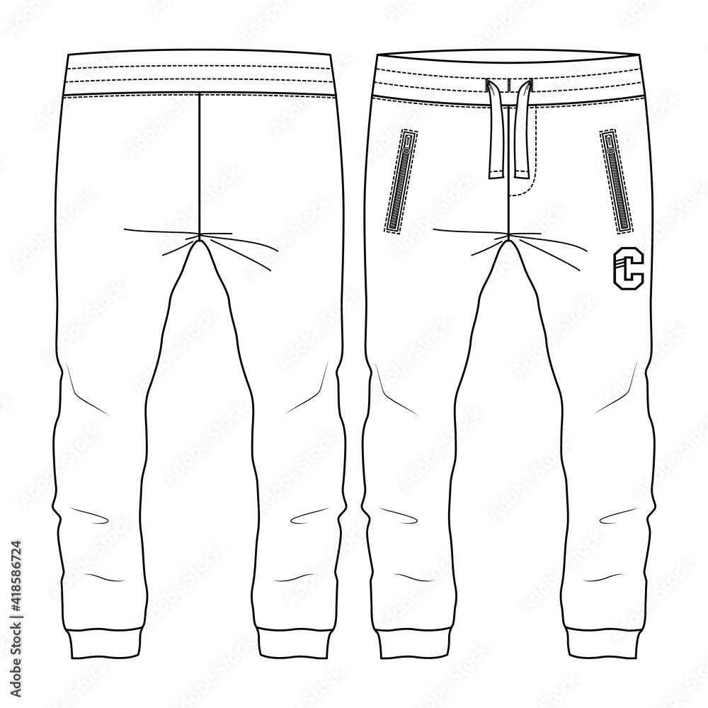 Men Boys Jogger Pant fashion flat sketch template. Technical Fashion ...