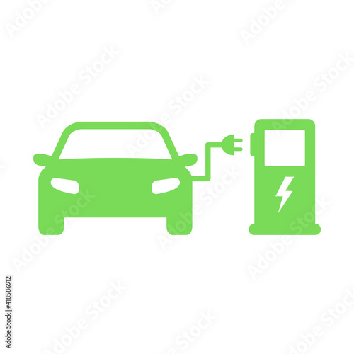 Electric car icon. Electrical charging station concept. ECO green vehicle symbol. Vector electric refueling illustration isolated on white.