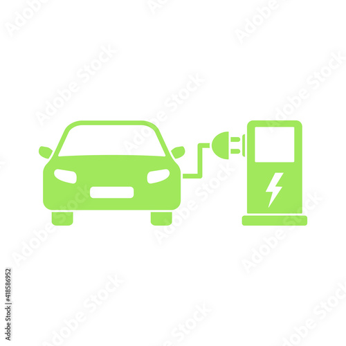 Electric car icon. Electrical charging station concept. ECO green vehicle symbol. Vector electric refueling illustration isolated on white.