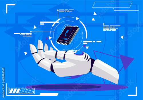 Vector illustration of a bionic hand holding a computer processor